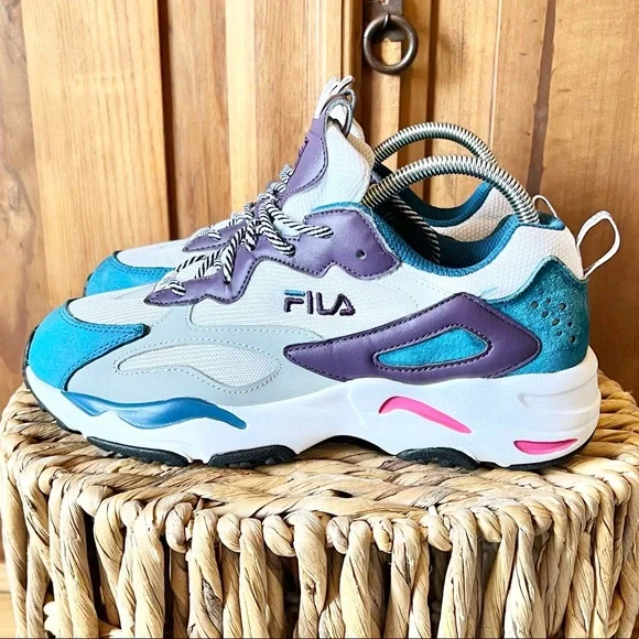 Fila Ray Tracer Women’s Blue Purple White Retro Sneakers Size